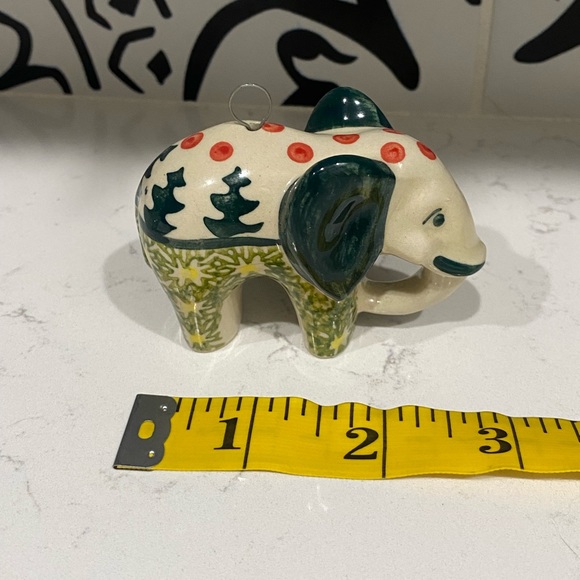 Beautiful Polish Pottery House Christmas Ornament Elephant Pine Trees - Picture 2 of 4